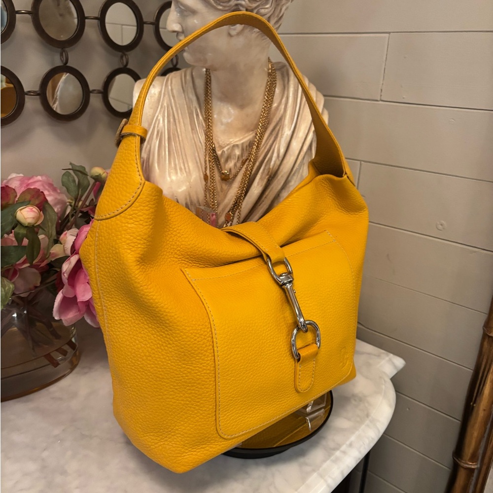 EUC COA Dooney & Bourke Yellow Leather Hobo Shoulder Bag - Picture 2 of 13